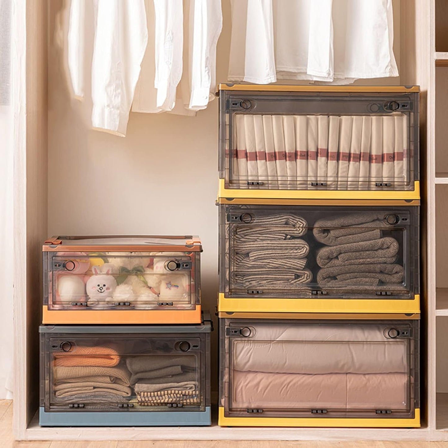 Folding Stackable Plastic Storage Bins