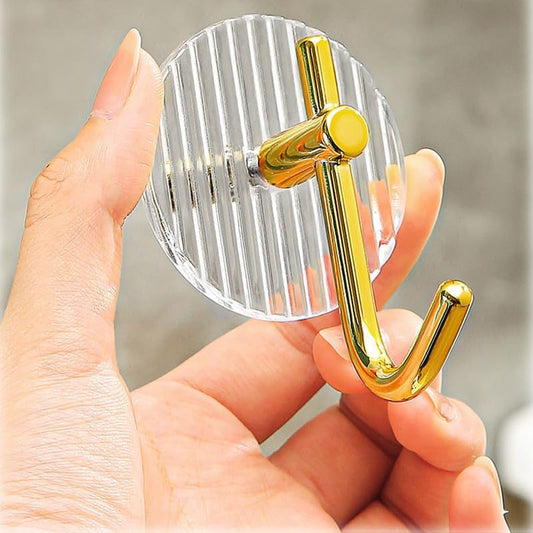 Self Adhesive Acrylic Golden Wall Hook Hanger (Pack of 10)