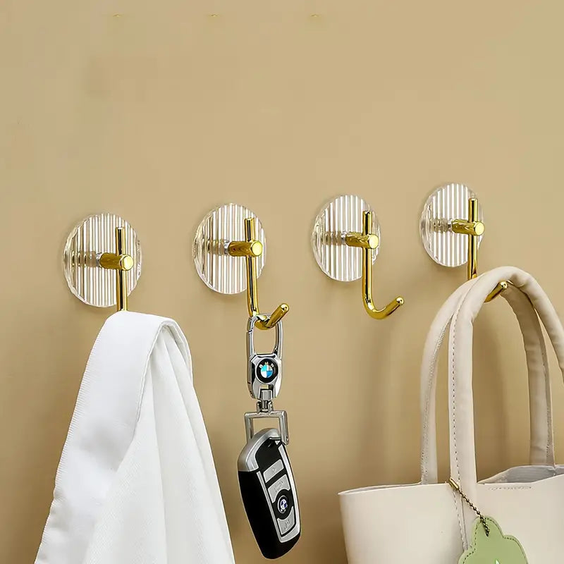 Self Adhesive Acrylic Golden Wall Hook Hanger (Pack of 10)