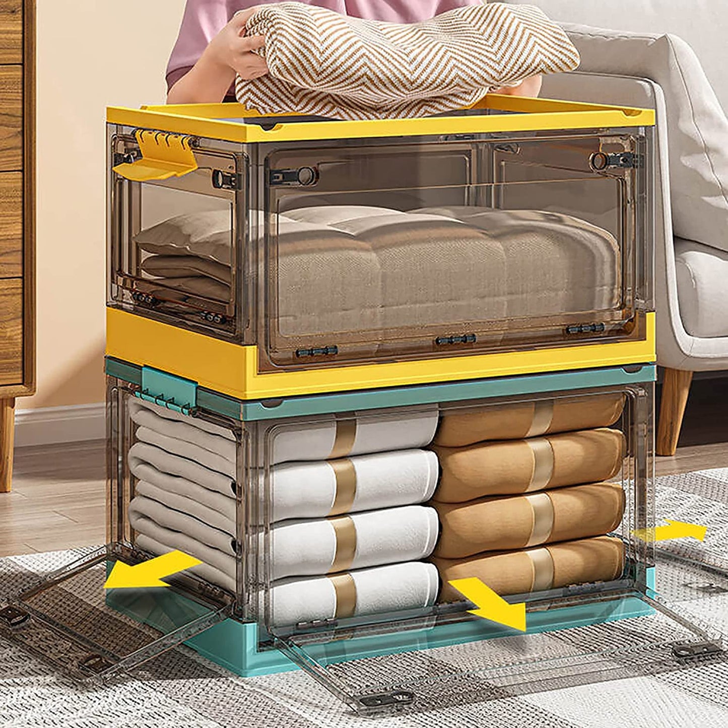 Folding Stackable Plastic Storage Bins